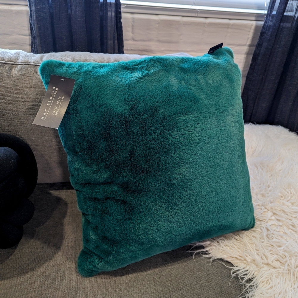 NWT Max Studio Teal Fur Pillow